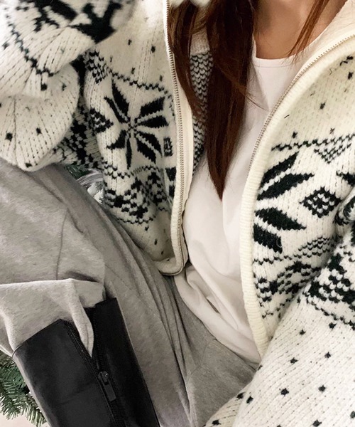NOWLE(ノウル)の「【NOWLE】ノルディック柄 ジップアップ ニット ブルゾン / スノー&トナカイ ジャガード ニット(ニット/セーター・メンズ・ネイビー/オフホワイト/ブラック/ブラウン・X-LARGE/MEDIUM/LARGE)」の16枚目の写真