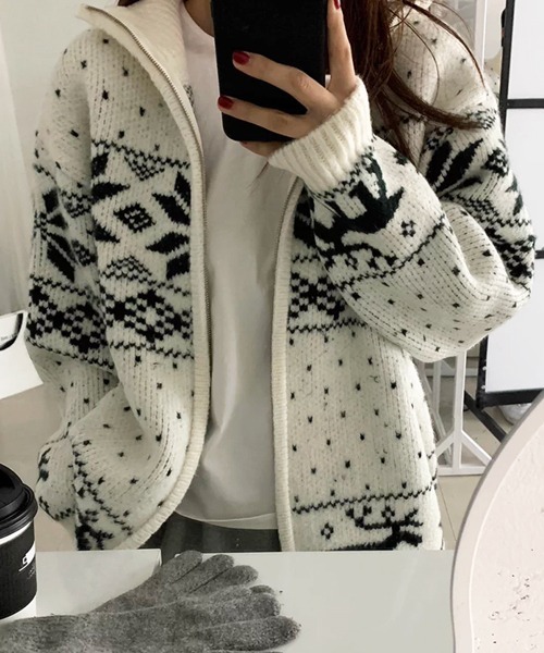 NOWLE(ノウル)の「【NOWLE】ノルディック柄 ジップアップ ニット ブルゾン / スノー&トナカイ ジャガード ニット(ニット/セーター・メンズ・ネイビー/オフホワイト/ブラック/ブラウン・X-LARGE/MEDIUM/LARGE)」の20枚目の写真