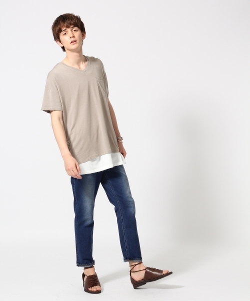 HARE（ハレ）の「モダールVネックカットソー(HARE)（Tシャツ/カットソー・メンズ・オフホワイト/グレー/ブラック・SMALL/LARGE/MEDIUM）」の10枚目の写真