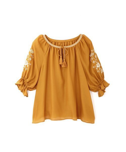 NATURAL BEAUTY BASIC（ナチュラルビューティーベーシック）の「刺しゅうスリーブブラウス（シャツ/ブラウス・レディース・イエロー/ホワイト系その他/ブラック・SMALL/MEDIUM）」の9枚目の写真