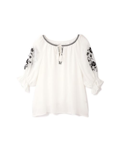 NATURAL BEAUTY BASIC（ナチュラルビューティーベーシック）の「刺しゅうスリーブブラウス（シャツ/ブラウス・レディース・イエロー/ホワイト系その他/ブラック・SMALL/MEDIUM）」の11枚目の写真