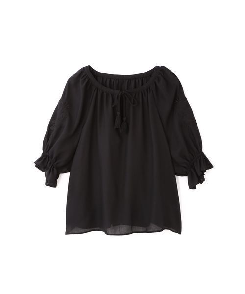 NATURAL BEAUTY BASIC（ナチュラルビューティーベーシック）の「刺しゅうスリーブブラウス（シャツ/ブラウス・レディース・イエロー/ホワイト系その他/ブラック・SMALL/MEDIUM）」の7枚目の写真