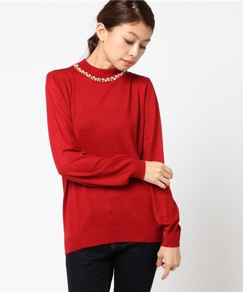 earth music&ecology(アースミュージックアンドエコロジー)の「ハイハイハイネックビジューニットプルオーバー(ニット/セーター・レディース・その他/アイボリー/サックスブルー/レッド/ライトグレー/ブラック/グレイッシュベージュ/マスタード/ピンクベージュ/ブルーグリーン・L/M/S)」の9枚目の写真