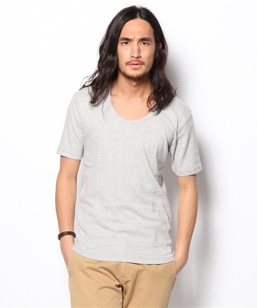 WEGO(ウィゴー)の「WEGO/フライスUネックTee(S)(Tシャツ/カットソー・メンズ・マスタード/ライトピンク/杢グレー/ターコイズブルー/ワイン/カーキ/ブラック/ホワイト・LARGE/MEDIUM/SMALL)」の4枚目の写真