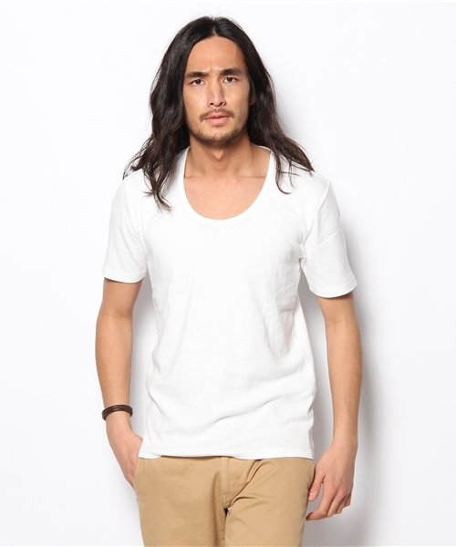 WEGO(ウィゴー)の「WEGO/フライスUネックTee(S)(Tシャツ/カットソー・メンズ・マスタード/ライトピンク/杢グレー/ターコイズブルー/ワイン/カーキ/ブラック/ホワイト・LARGE/MEDIUM/SMALL)」の2枚目の写真