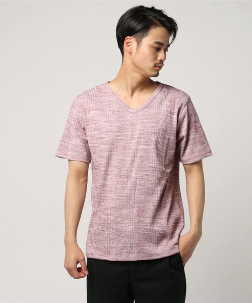 ランダムテレコ/VネックTシャツ(抗菌防臭加工) ランダムテレコ/VネックTシャツ(抗菌防臭加工)