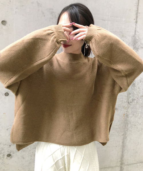 KOBE LETTUCE（コウベレタス）の「ボリュームスリーブビッグシルエットハイネックニットトップス＊レディース/セーター/タートルネック[C3502]神戸レタス（ニット/セーター・レディース・ブラック/パープル/レッド/アイボリー/モカ・FREE）」の4枚目の写真