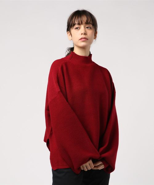 ボリュームスリーブビッグシルエットハイネックニットトップス