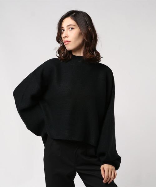 KOBE LETTUCE（コウベレタス）の「ボリュームスリーブビッグシルエットハイネックニットトップス＊レディース/セーター/タートルネック[C3502]神戸レタス（ニット/セーター・レディース・ブラック/パープル/レッド/アイボリー/モカ・FREE）」の3枚目の写真