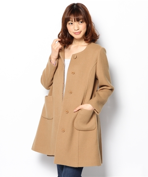 Khaju(カージュ)の「Khaju:ノーカラーフレアコート ○(その他アウター・レディース・グリーン/キャメル・ONE SIZE)」の6枚目の写真