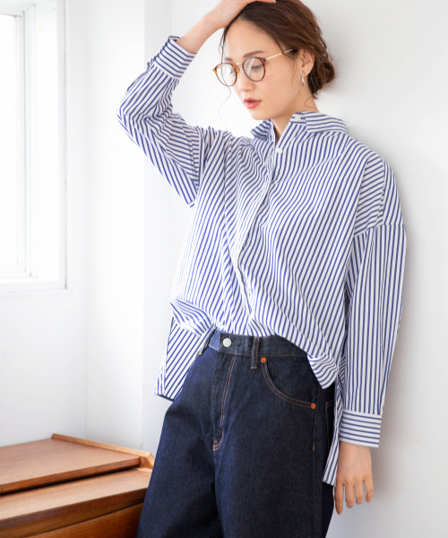 GLOBAL WORK（グローバルワーク）の「レギュラーBIGシャツ長袖/818575（シャツ/ブラウス・レディース・ライトブルー/ネイビー/ブルー/ホワイト/グリーン・MEDIUM/LARGE）」の5枚目の写真