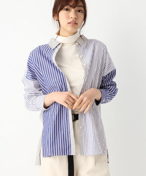 GLOBAL WORK（グローバルワーク）の「レギュラーBIGシャツ長袖/818575（シャツ/ブラウス・レディース・ライトブルー/ネイビー/ブルー/ホワイト/グリーン・MEDIUM/LARGE）」の3枚目の写真