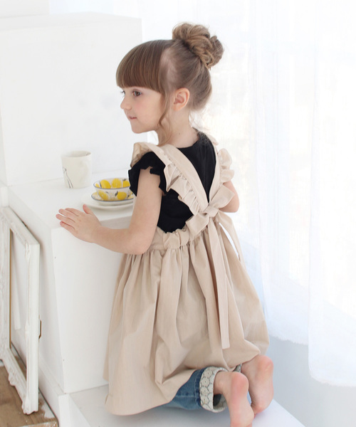 Rora（ローラ）の「ミンゴ エプロン ドレス  (2color) ワンピース（エプロン・キッズ・ベージュ/ワインレッド・S/M/L/XL/2XL）」の9枚目の写真