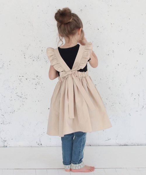 Rora（ローラ）の「ミンゴ エプロン ドレス  (2color) ワンピース（エプロン・キッズ・ベージュ/ワインレッド・S/M/L/XL/2XL）」の11枚目の写真