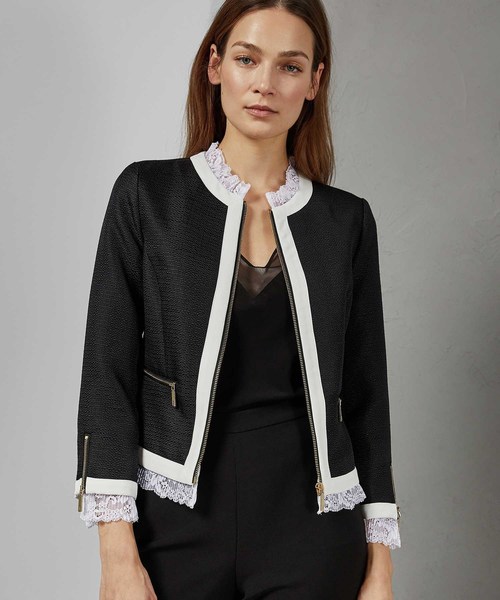 Ted Baker(テッドベーカー)の「ENNIO レース付きノーカラージャケット(ノーカラージャケット)」|ブラック