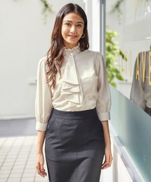 NARACAMICIE | ソフトグログラン風フリルネックスタンドカラー七分袖ブラウス(シャツ/ブラウス)