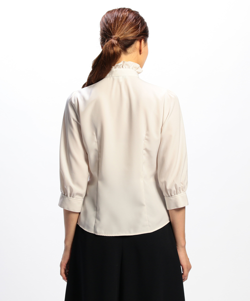 NARACAMICIE(ナラカミーチェ)の「ソフトグログラン風フリルネックスタンドカラー七分袖ブラウス(シャツ/ブラウス・レディース・ブラック/ホワイト・SMALL/MEDIUM/LARGE)」の14枚目の写真