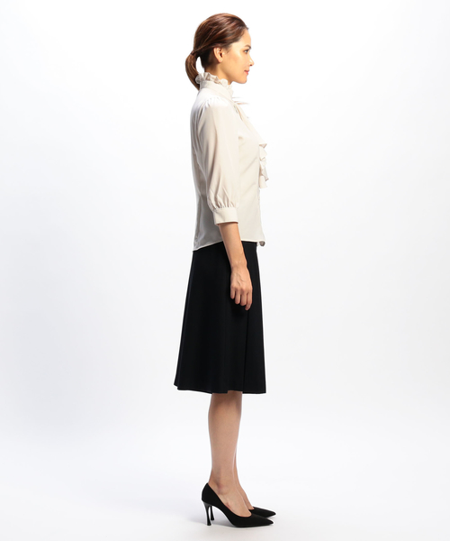 NARACAMICIE(ナラカミーチェ)の「ソフトグログラン風フリルネックスタンドカラー七分袖ブラウス(シャツ/ブラウス・レディース・ブラック/ホワイト・SMALL/MEDIUM/LARGE)」の15枚目の写真