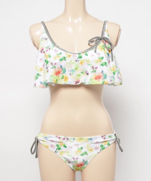 セール】ベロア花柄フレアビキニ 水着2点セット（水着）｜Lace