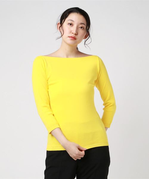 BENETTON (UNITED COLORS OF BENETTON)(ベネトンユナイテッドカラーズオブベネトン)の「コットンボートネック7分袖ニット・セーター(ニット/セーター)」|イエロー