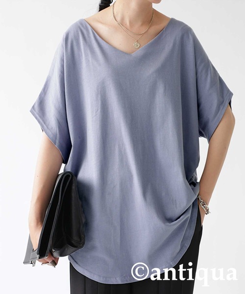 antiqua（アンティカ）の「綿100%VネックドルマンT（Tシャツ/カットソー・レディース・ブラック/オフホワイト/カーキ/モカ/オートミール/杢グレー/ブラウン系その他/ブルー系その他/ピンク系その他/オリーブ/ブラウン系その他2/オールドローズ系/モーブ系/グリーン系その他・FREE）」の11枚目の写真