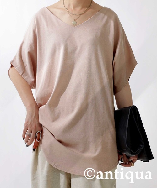 antiqua（アンティカ）の「綿100%VネックドルマンT（Tシャツ/カットソー・レディース・ブラック/オフホワイト/カーキ/モカ/オートミール/杢グレー/ブラウン系その他/ブルー系その他/ピンク系その他/オリーブ/ブラウン系その他2/オールドローズ系/モーブ系/グリーン系その他・FREE）」の13枚目の写真