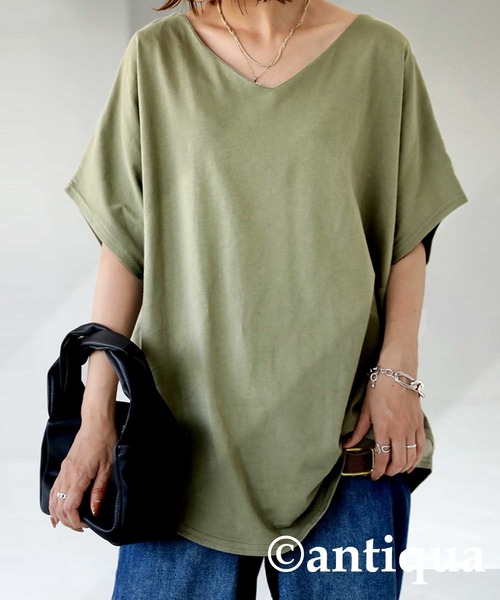 antiqua（アンティカ）の「綿100%VネックドルマンT（Tシャツ/カットソー・レディース・ブラック/オフホワイト/カーキ/モカ/オートミール/杢グレー/ブラウン系その他/ブルー系その他/ピンク系その他/オリーブ/ブラウン系その他2/オールドローズ系/モーブ系/グリーン系その他・FREE）」の9枚目の写真