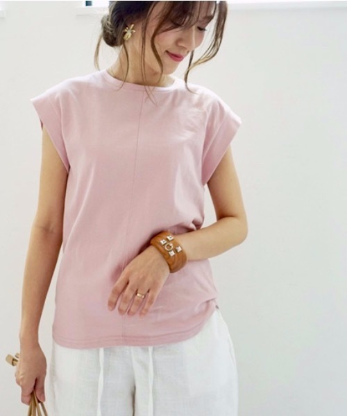 M y u(ミュー)の「シンプルタンクトップ(Tシャツ/カットソー・レディース・カーキ/ピンク/ブラック/ベージュ/アイボリー/ホワイト/ホワイト系その他/ダークカーキ/ダークベージュ/ブラウン/チャコールグレー/ワインレッド・MEDIUM)」の14枚目の写真