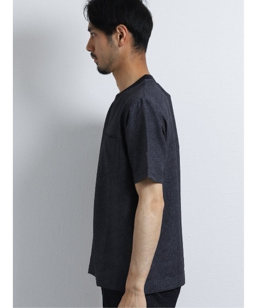 タカキューメンズ Taka Q Men サッカープリントクルーネック半袖プルオーバーシャツ