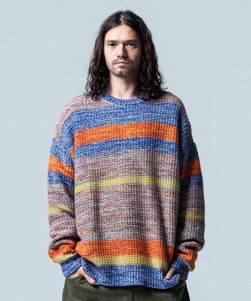 glamb（グラム）の「Multi border knit / マルチボーダーニット（ニット/セーター・メンズ・ブラック/マルチ・S/L/M）」の9枚目の写真
