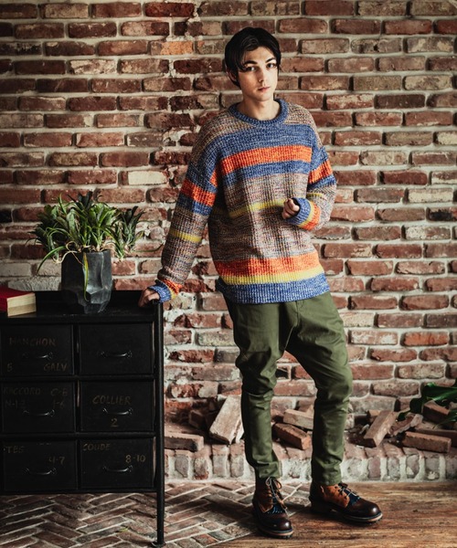 glamb（グラム）の「Multi border knit / マルチボーダーニット（ニット/セーター・メンズ・ブラック/マルチ・S/L/M）」の11枚目の写真