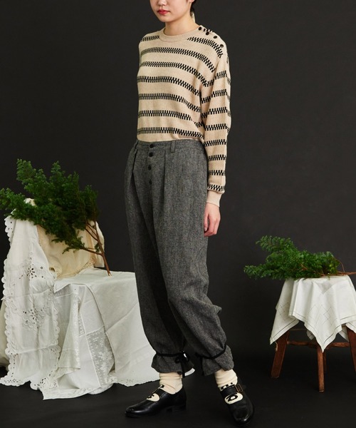 Malle（マル）の「malle Linen先染めワッシャー 裾しぼりパンツ
