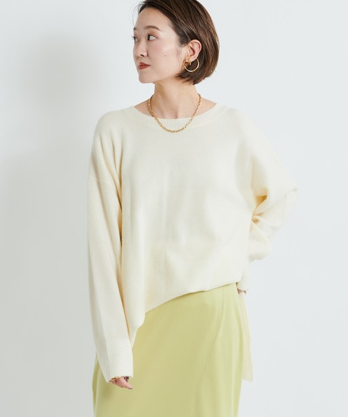 DouDou(ドゥドゥ)の「カシミヤ混サイドスリットワイドプルオーバー(ニット/セーター・レディース・オフホワイト/グリーン/グレイッシュベージュ・FREE)」の13枚目の写真