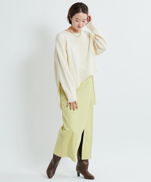 DouDou(ドゥドゥ)の「カシミヤ混サイドスリットワイドプルオーバー(ニット/セーター・レディース・オフホワイト/グリーン/グレイッシュベージュ・FREE)」の6枚目の写真