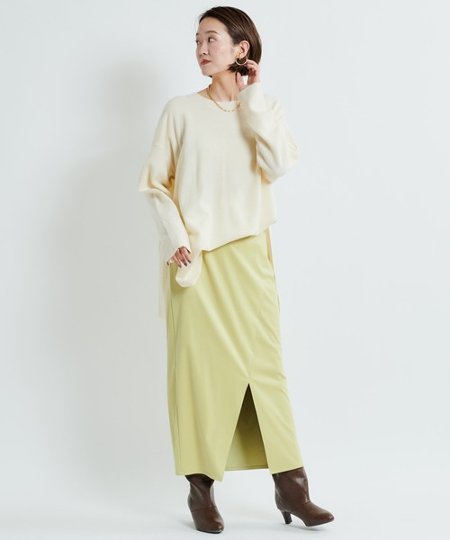 DouDou(ドゥドゥ)の「カシミヤ混サイドスリットワイドプルオーバー(ニット/セーター・レディース・オフホワイト/グリーン/グレイッシュベージュ・FREE)」の7枚目の写真