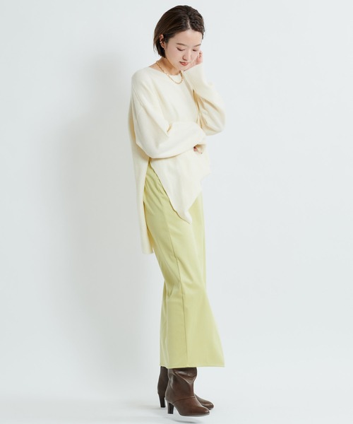 DouDou(ドゥドゥ)の「カシミヤ混サイドスリットワイドプルオーバー(ニット/セーター・レディース・オフホワイト/グリーン/グレイッシュベージュ・FREE)」の8枚目の写真