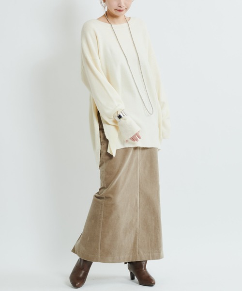 DouDou(ドゥドゥ)の「カシミヤ混サイドスリットワイドプルオーバー(ニット/セーター・レディース・オフホワイト/グリーン/グレイッシュベージュ・FREE)」の14枚目の写真