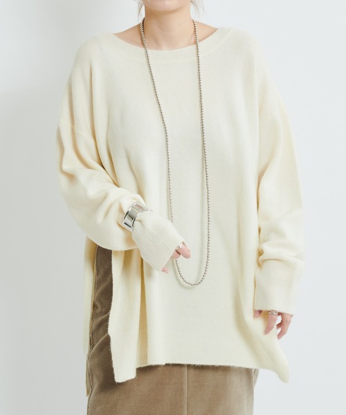 DouDou(ドゥドゥ)の「カシミヤ混サイドスリットワイドプルオーバー(ニット/セーター・レディース・オフホワイト/グリーン/グレイッシュベージュ・FREE)」の19枚目の写真