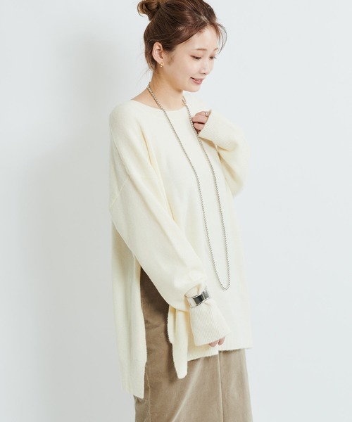 DouDou(ドゥドゥ)の「カシミヤ混サイドスリットワイドプルオーバー(ニット/セーター・レディース・オフホワイト/グリーン/グレイッシュベージュ・FREE)」の20枚目の写真