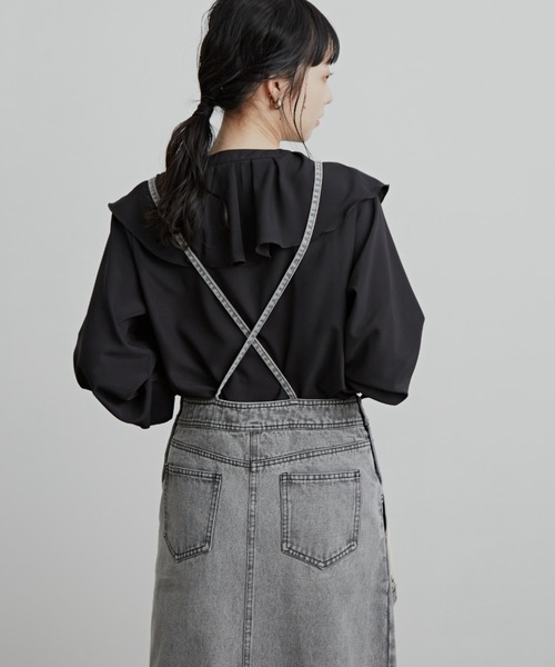 Aunt Marie's（アントマリーズ）の「ロングデニムジャンパースカート / AUNT MARIE'S（ジャンパースカート・レディース・アイボリー/ブラック/その他・FREE）」の11枚目の写真