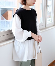 フェイクレイヤードニットベストトップス