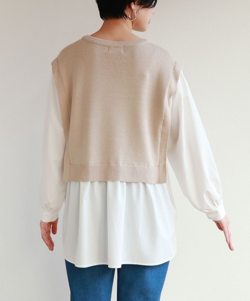 andme(アンドミー)の「フェイクレイヤードニットベストトップス(シャツ/ブラウス・レディース・ブラック/ベージュ/カーキ・M)」の13枚目の写真