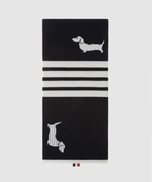 HECTOR ICON HALF DROP INTARSIA SCARF IN WHITE MERINO WOOL W/ 4BAR STRIPE