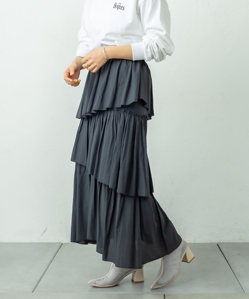 美品✨ ランダムティアード ロングブラウスイエロー シフォンブラウス】イエロー フロントフリル 春 秋 長袖 黄色