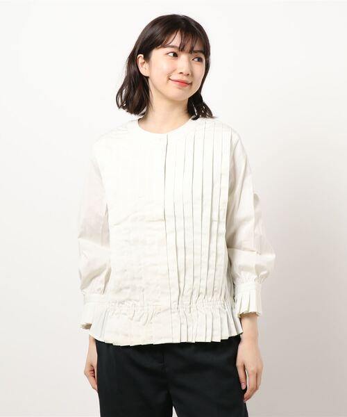 GGD（ジージーディー）の「HAVE A NICE TRIP / Ｃ／Ｎストレッチピンタック８０Ｓシャツ（シャツ/ブラウス・レディース・ホワイト/グリーン/バーガンディー・L/M/LL）」の2枚目の写真