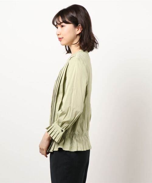 GGD（ジージーディー）の「HAVE A NICE TRIP / Ｃ／Ｎストレッチピンタック８０Ｓシャツ（シャツ/ブラウス・レディース・ホワイト/グリーン/バーガンディー・L/M/LL）」の5枚目の写真