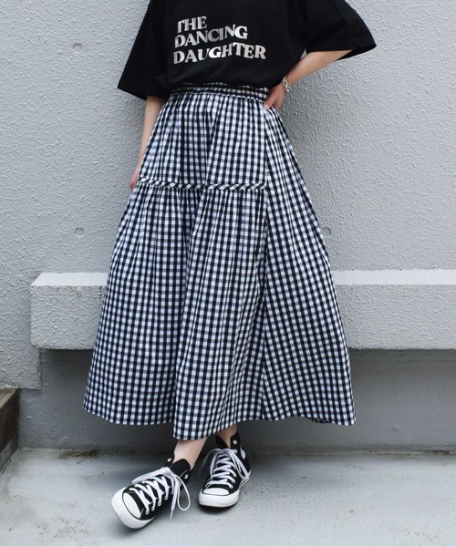PICCIN(ピッチン)の「【親子ペアルック可】前後2WAYギンガムチェックマキシスカート(スカート・レディース・ブラック系その他・M)」の1枚目の写真