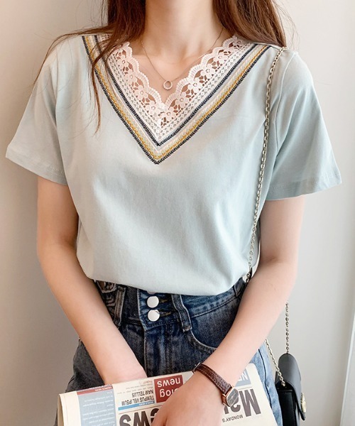 ABITOKYO(アビトーキョー)の「衿Vライン刺繍スカラップレースカットTシャツ(Tシャツ/カットソー・レディース・ホワイト/ブラック/ライトグリーン/ライトパープル/ブルーグレー/ベージュ/サックスブルー/グレー/ブラウン/ピンクベージュ/ダークブルー/パープル/チャコールグレー・M/L)」の21枚目の写真