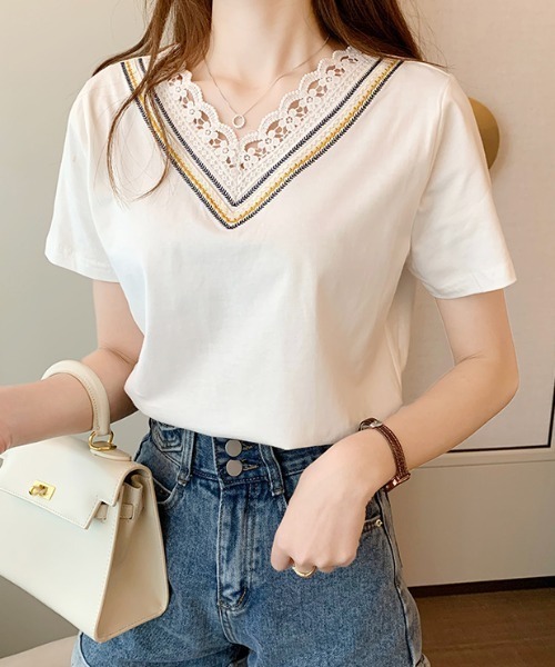 ABITOKYO(アビトーキョー)の「衿Vライン刺繍スカラップレースカットTシャツ(Tシャツ/カットソー・レディース・ホワイト/ブラック/ライトグリーン/ライトパープル/ブルーグレー/ベージュ/サックスブルー/グレー/ブラウン/ピンクベージュ/ダークブルー/パープル/チャコールグレー・M/L)」の22枚目の写真