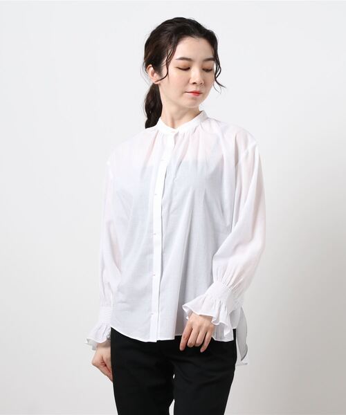 Q（キュー）の「コットンボイルギャザーシャーリングブラウス（シャツ/ブラウス・レディース・ライトブルー/ネイビー/アイボリー・MEDIUM）」の8枚目の写真